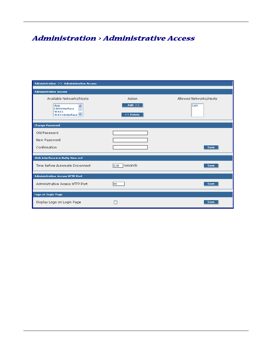 Administration > administrative access | Multitech ROUTEFINDER RF830-AP User Manual | Page 28 / 94