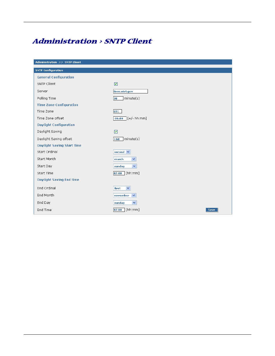 Administration > sntp client | Multitech ROUTEFINDER RF830-AP User Manual | Page 31 / 94