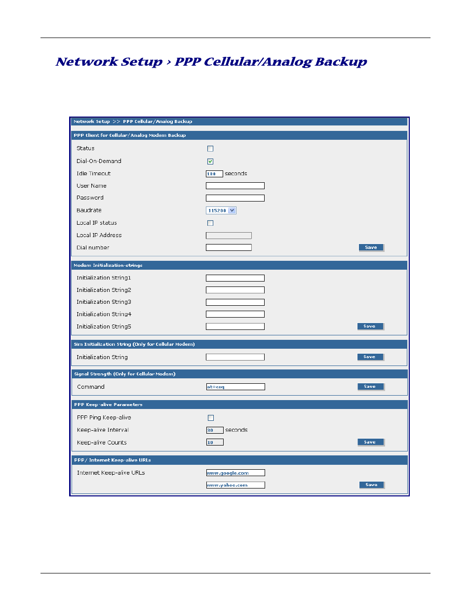 Network setup > ppp cellular/analog backup | Multitech ROUTEFINDER RF830-AP User Manual | Page 48 / 94
