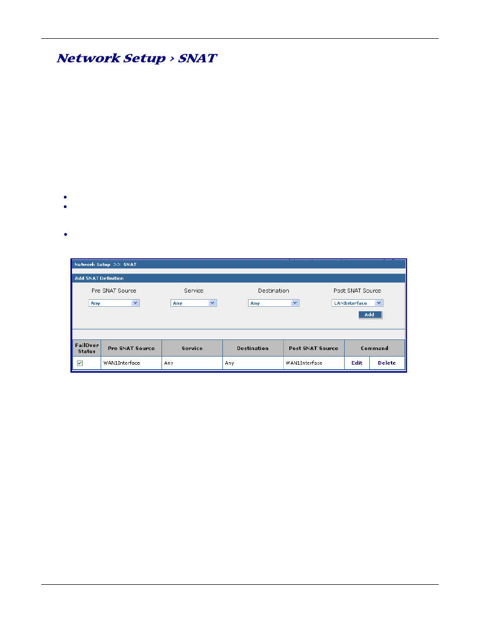 Network setup > snat | Multitech ROUTEFINDER RF830-AP User Manual | Page 54 / 94