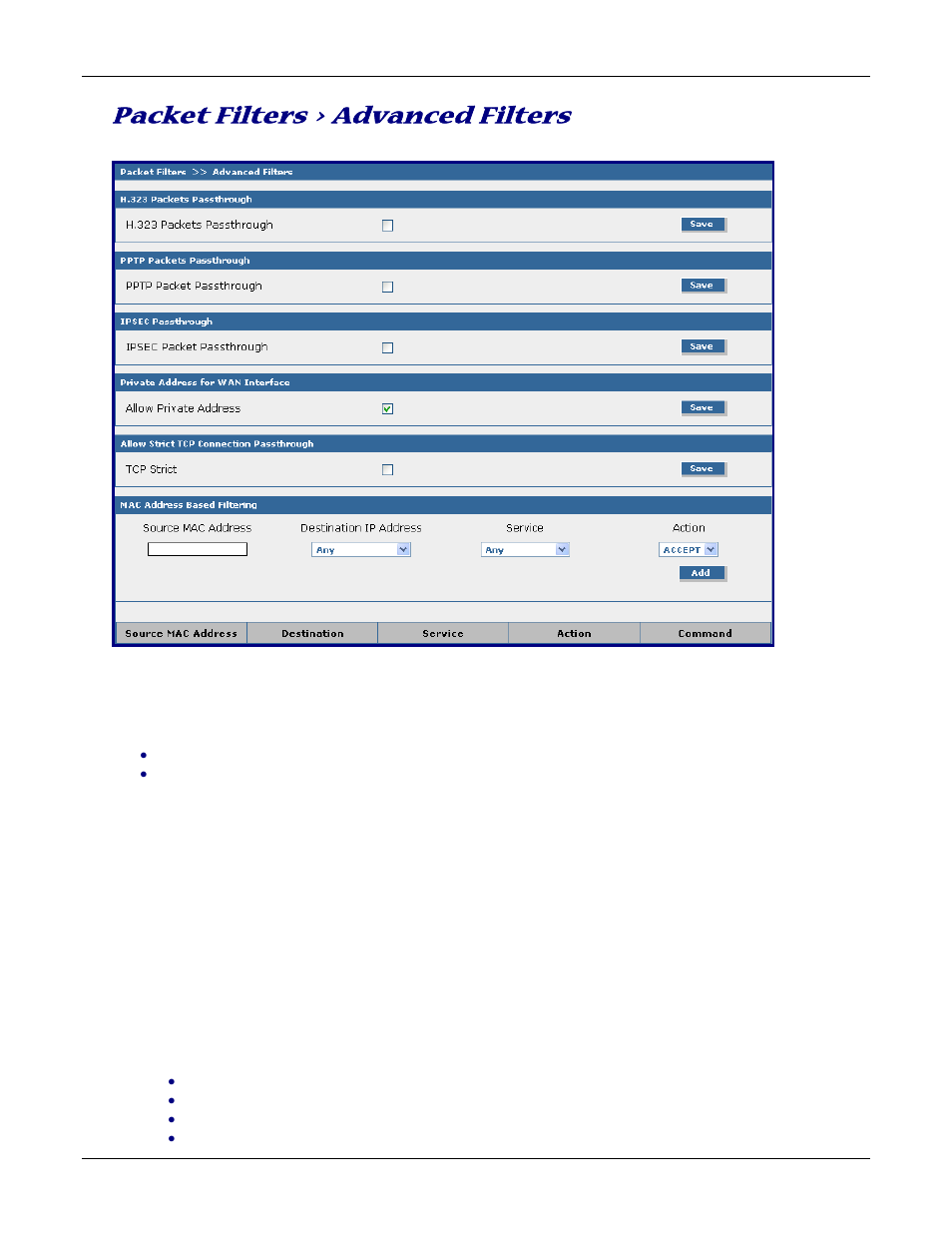 Packet filters > advanced filters | Multitech ROUTEFINDER RF830-AP User Manual | Page 58 / 94