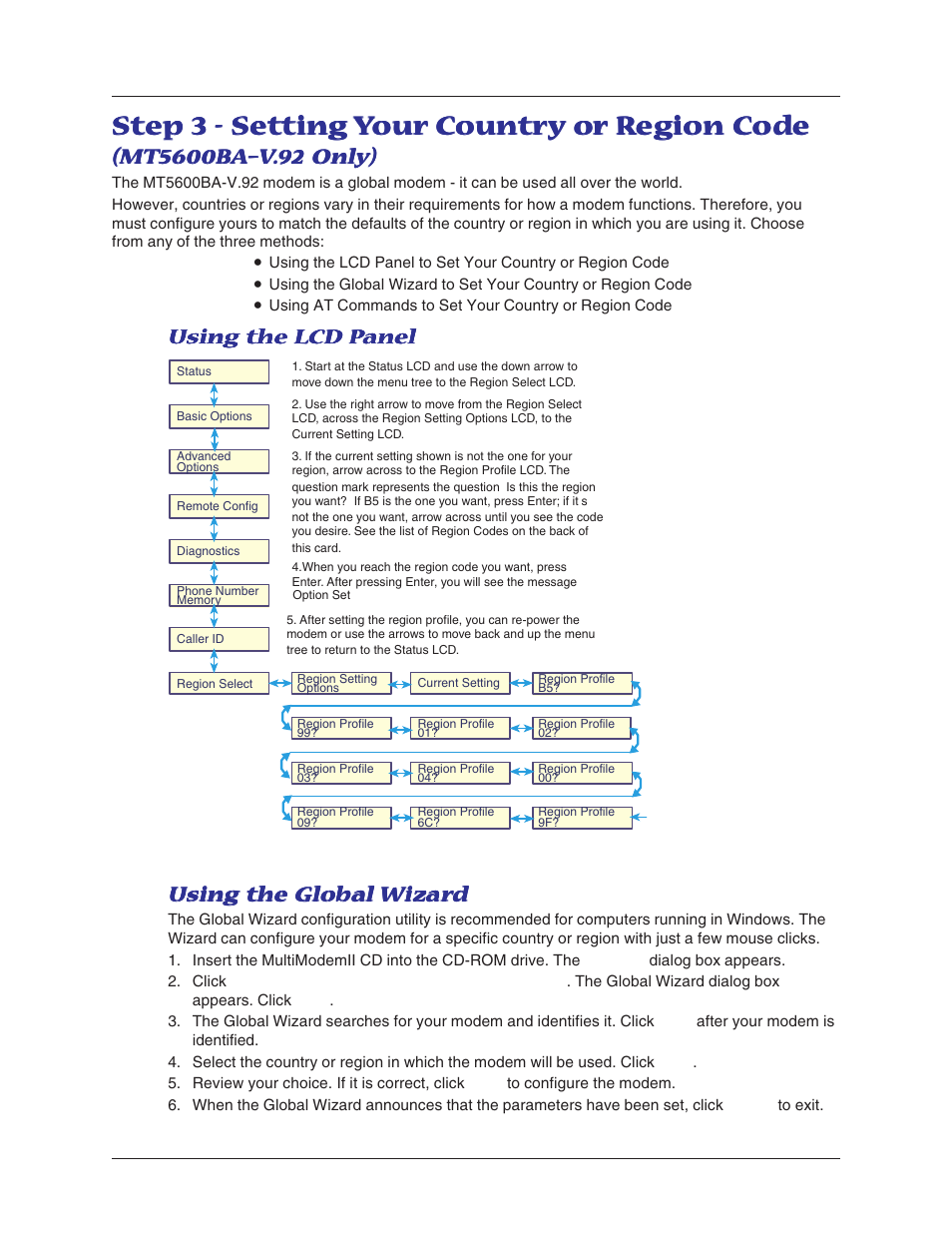 Step 3 - setting your country or region code, Step 3 - set | Multitech MT5600BA User Manual | Page 10 / 62