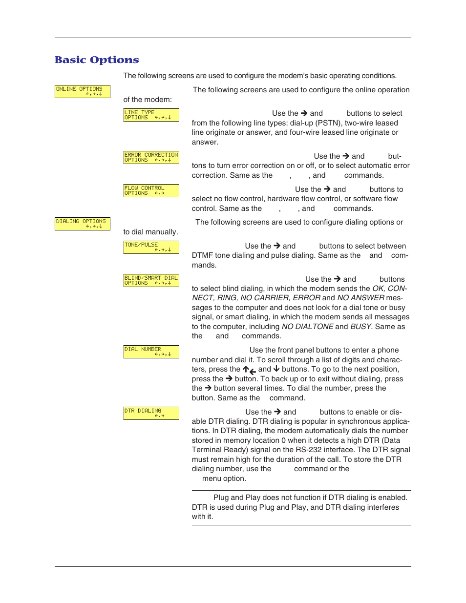 Basic options | Multitech MT5600BA User Manual | Page 23 / 62