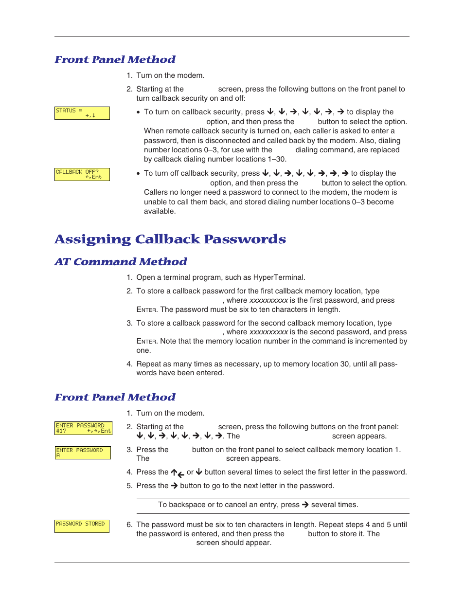 Assigning callback passwords | Multitech MT5600BA User Manual | Page 36 / 62