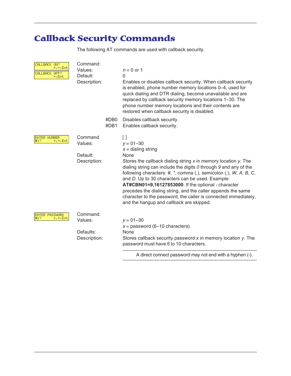 Callback security commands | Multitech MT5600BA User Manual | Page 39 / 62