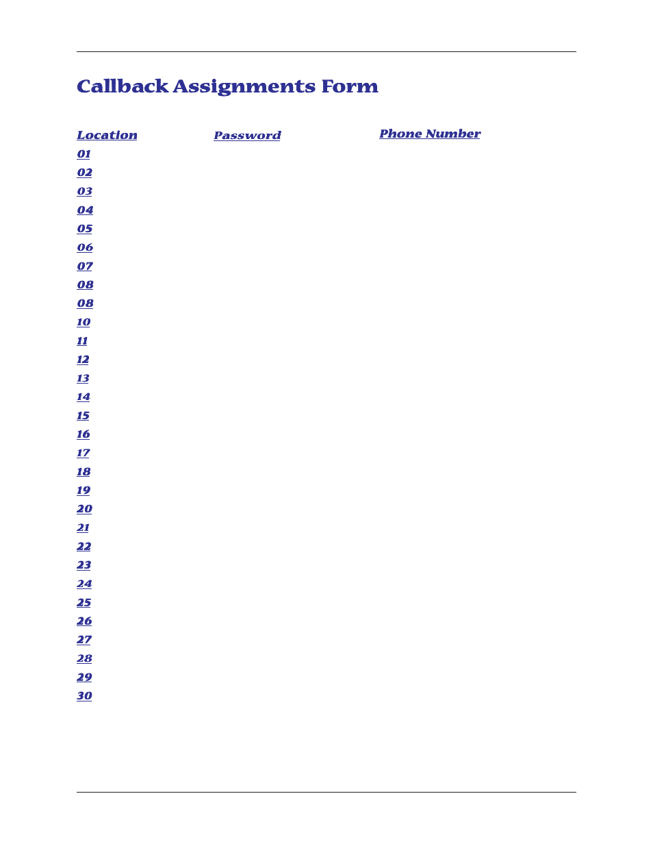 Callback assignments form | Multitech MT5600BA User Manual | Page 40 / 62