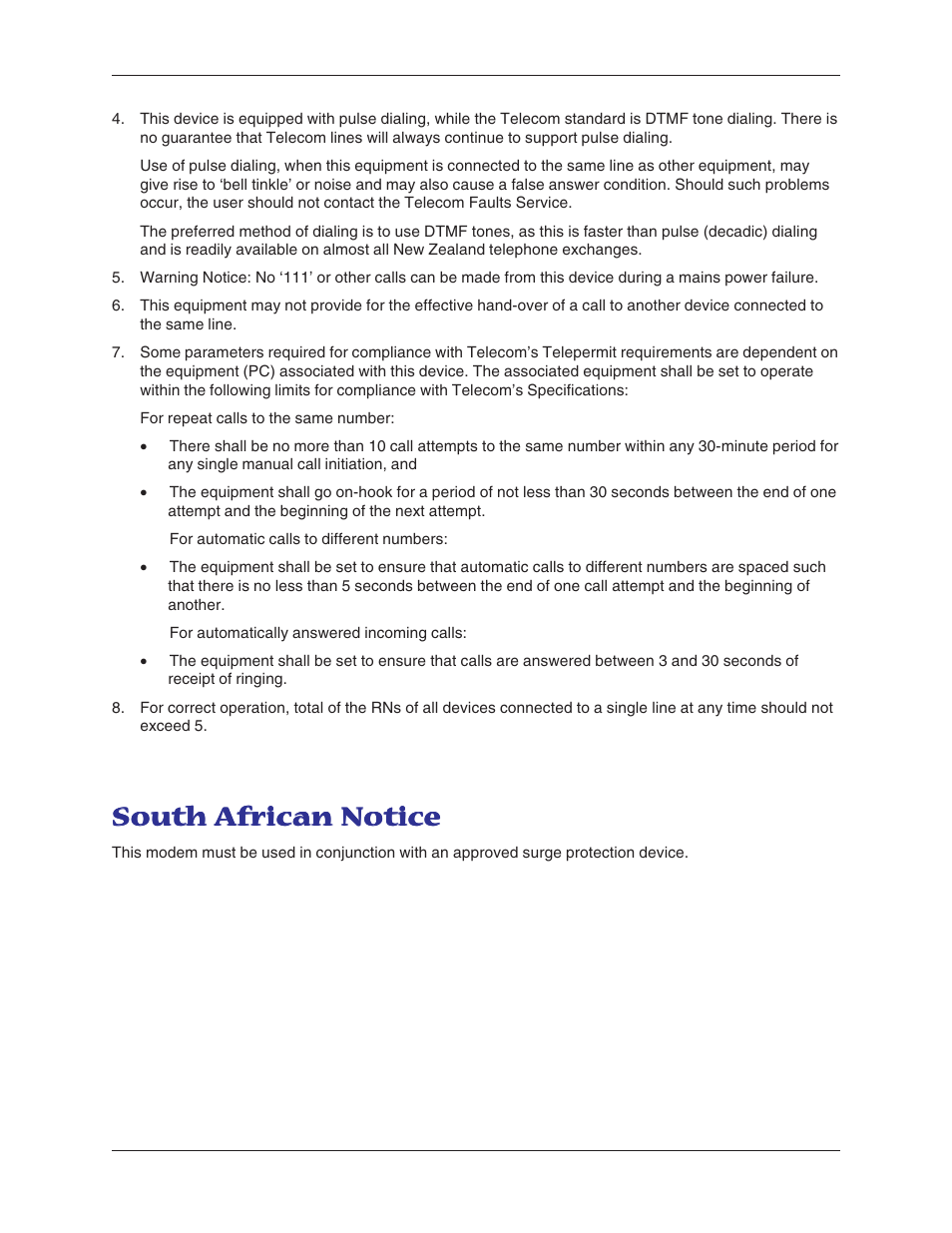 South african notice, Sout | Multitech MT5600BA User Manual | Page 50 / 62