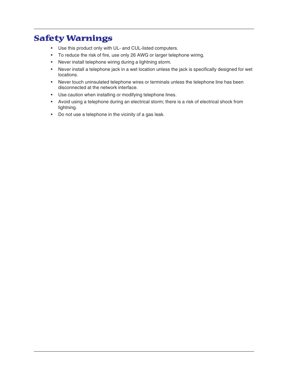 Safety warnings | Multitech MT5600BA User Manual | Page 6 / 62