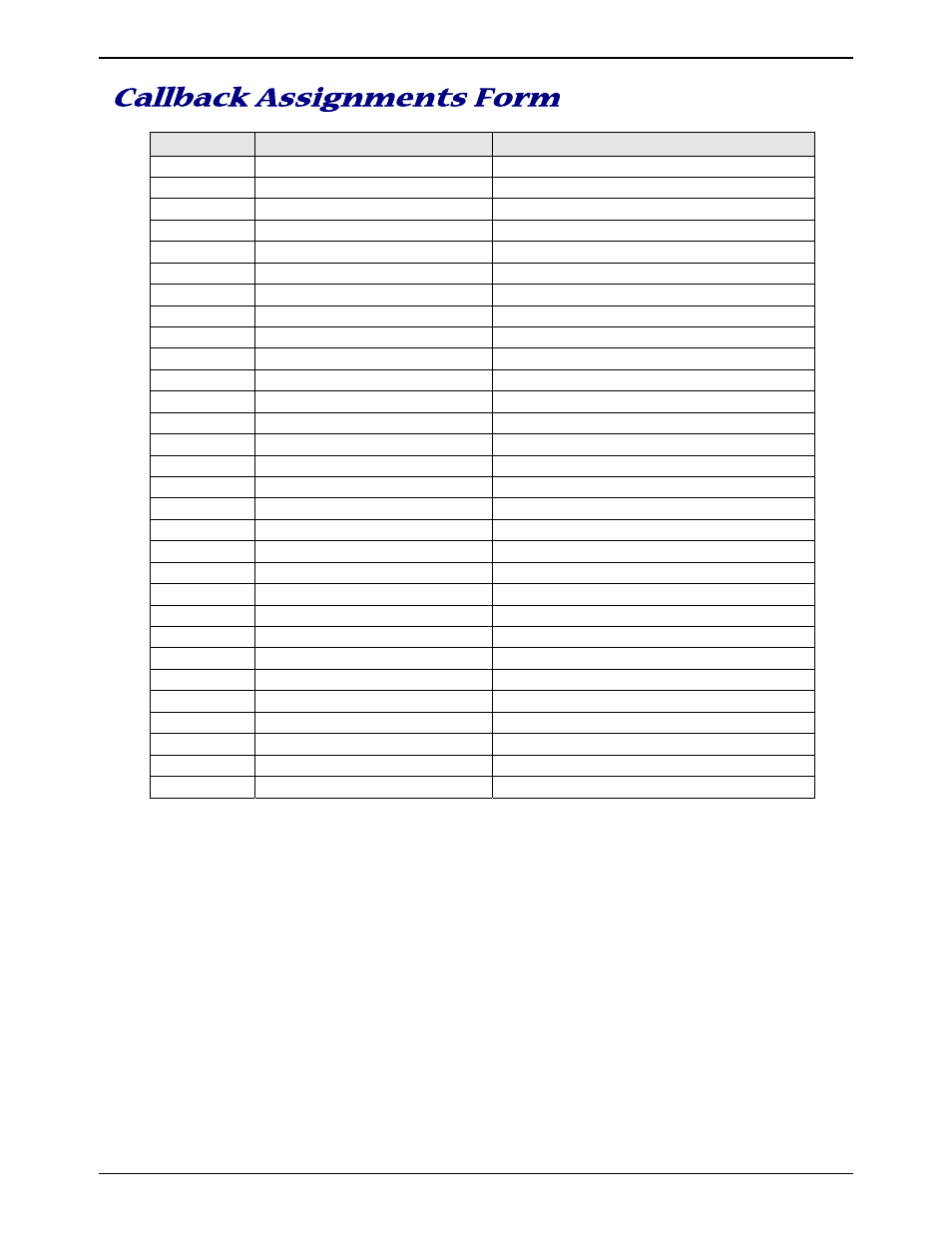 Callback assignments form | Multitech MT5634ZBA-SERIES User Manual | Page 23 / 41
