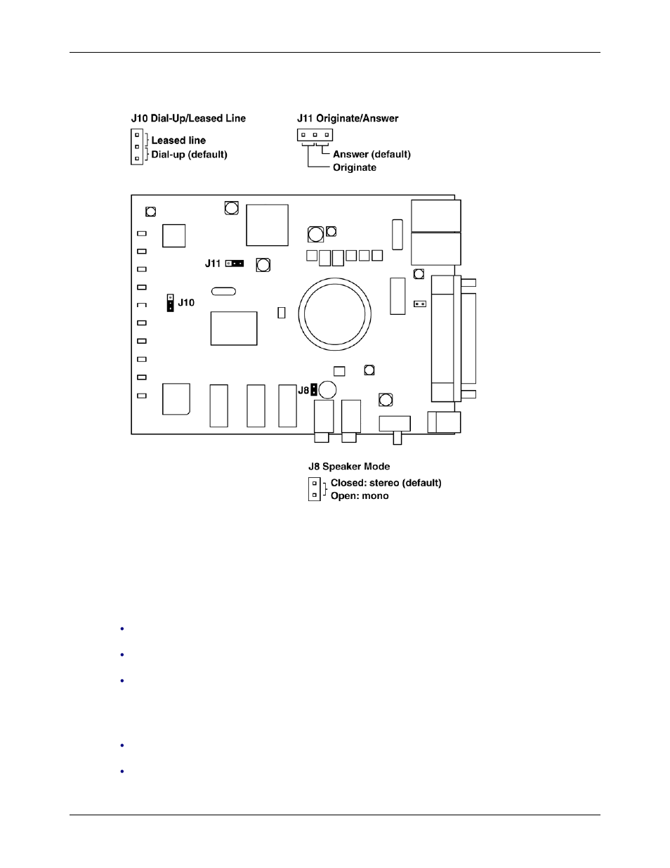 Location of the jumpers, Changing the dial-up/leased-line jumper, Changing the voice jumper | Multitech MT5634ZBA-SERIES User Manual | Page 8 / 41
