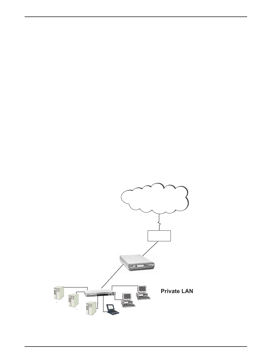 Introduction, Typical applications, Configuration 1 - cable/dsl modem | Firewall software, Software, Introduction typical applications, Private lan, 24 dual ethernet proxyserver user guide, Figure 4-1. cable/dsl modem configuration | Multitech PROXYSERVER MTPSR1-120 User Manual | Page 24 / 60