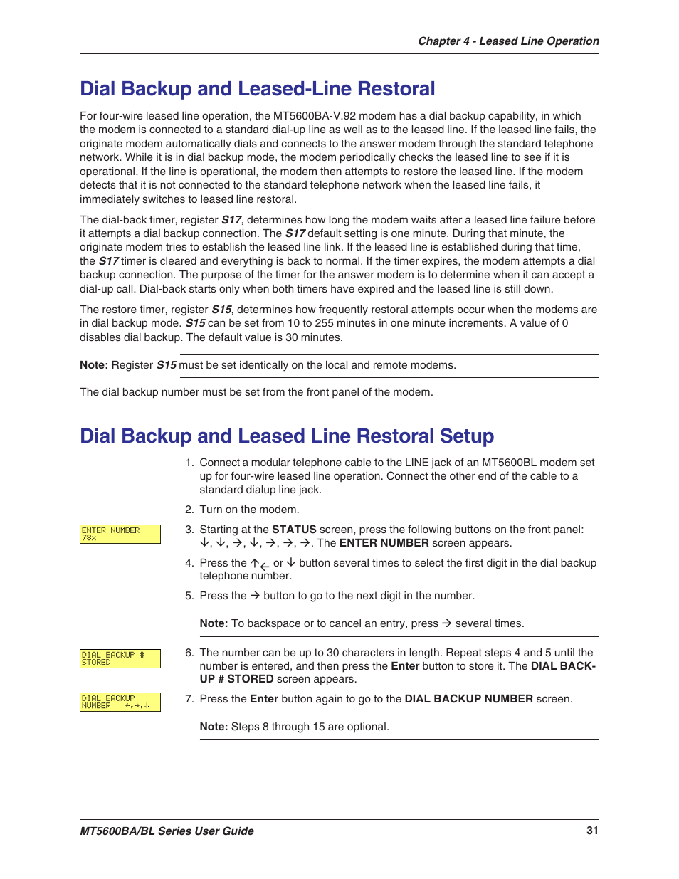 Dial backup and leased-line restoral, Dial backup and leased line restoral setup | Multitech MULTIMODEMII MT5600BAV.90 User Manual | Page 31 / 66