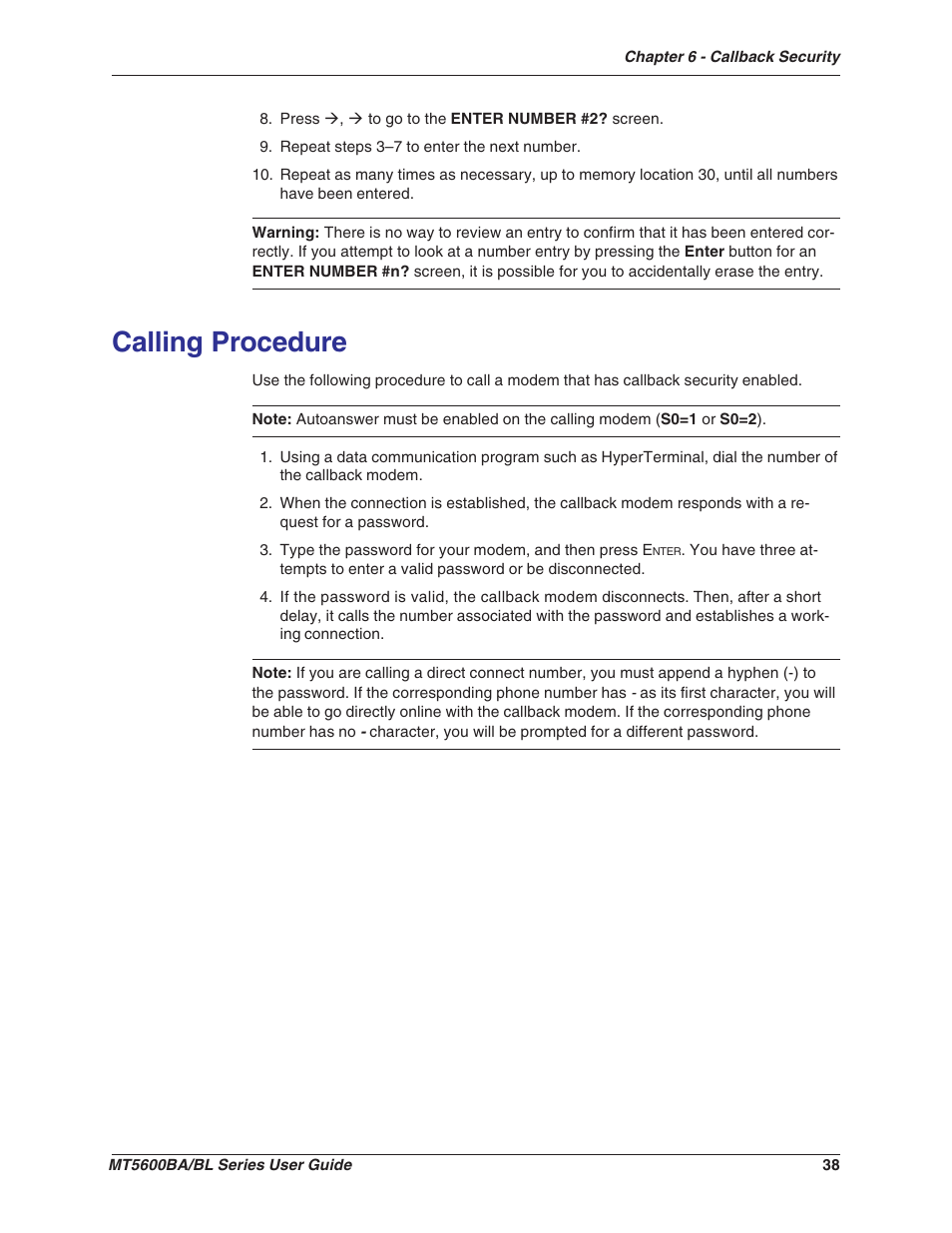 Calling procedure | Multitech MULTIMODEMII MT5600BAV.90 User Manual | Page 38 / 66