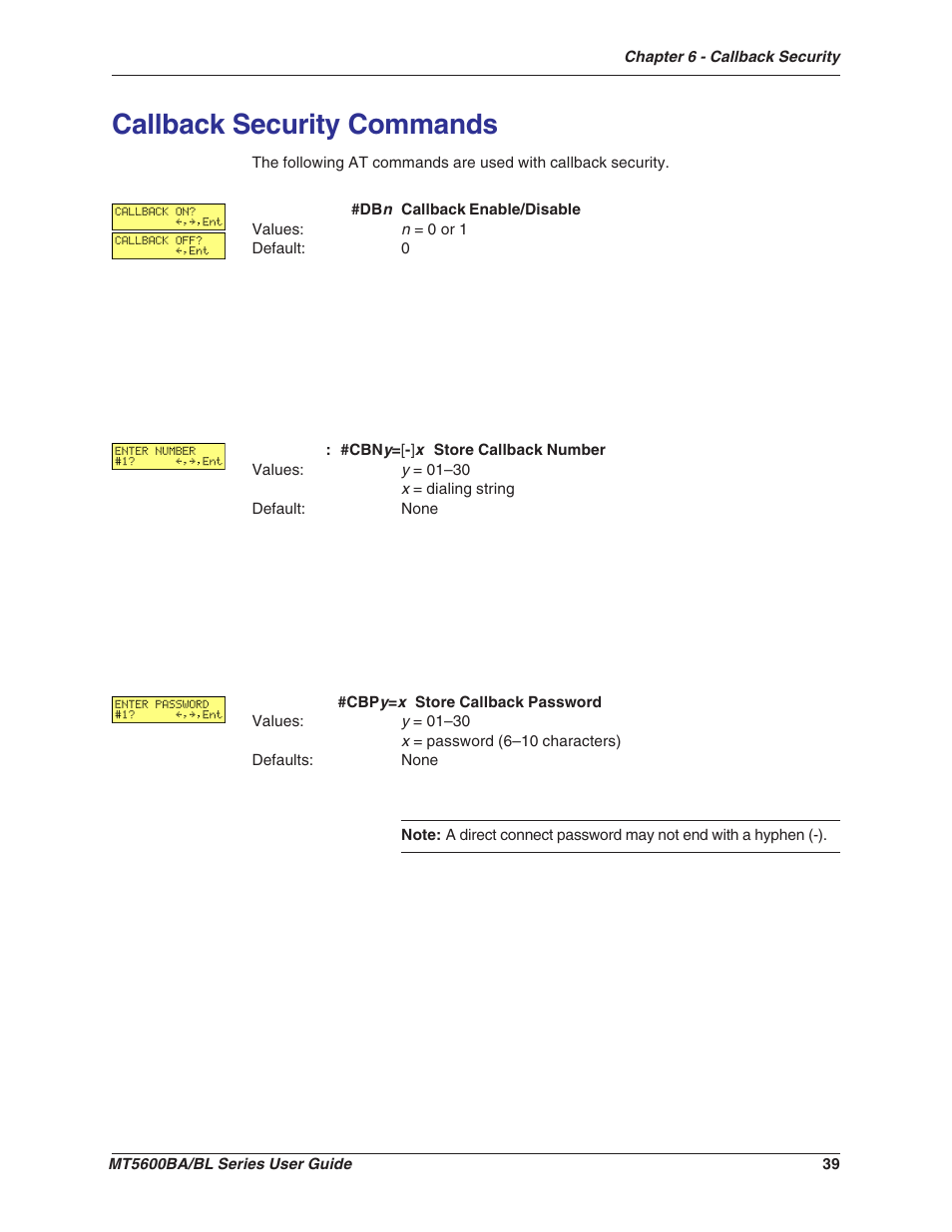 Callback security commands | Multitech MULTIMODEMII MT5600BAV.90 User Manual | Page 39 / 66