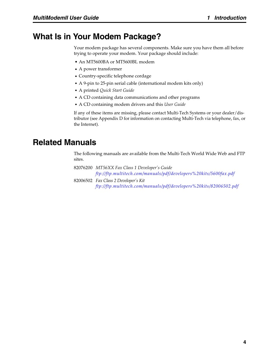What is in your modem package, Related manuals, What is in your modem package? related manuals | Multitech MULTI MODEM II MT5600BA User Manual | Page 10 / 113