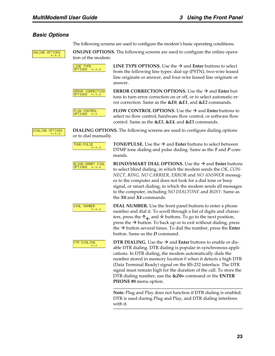 Basic options, 3 using the front panel, Multimodemii user guide basic options | Multitech MULTI MODEM II MT5600BA User Manual | Page 29 / 113
