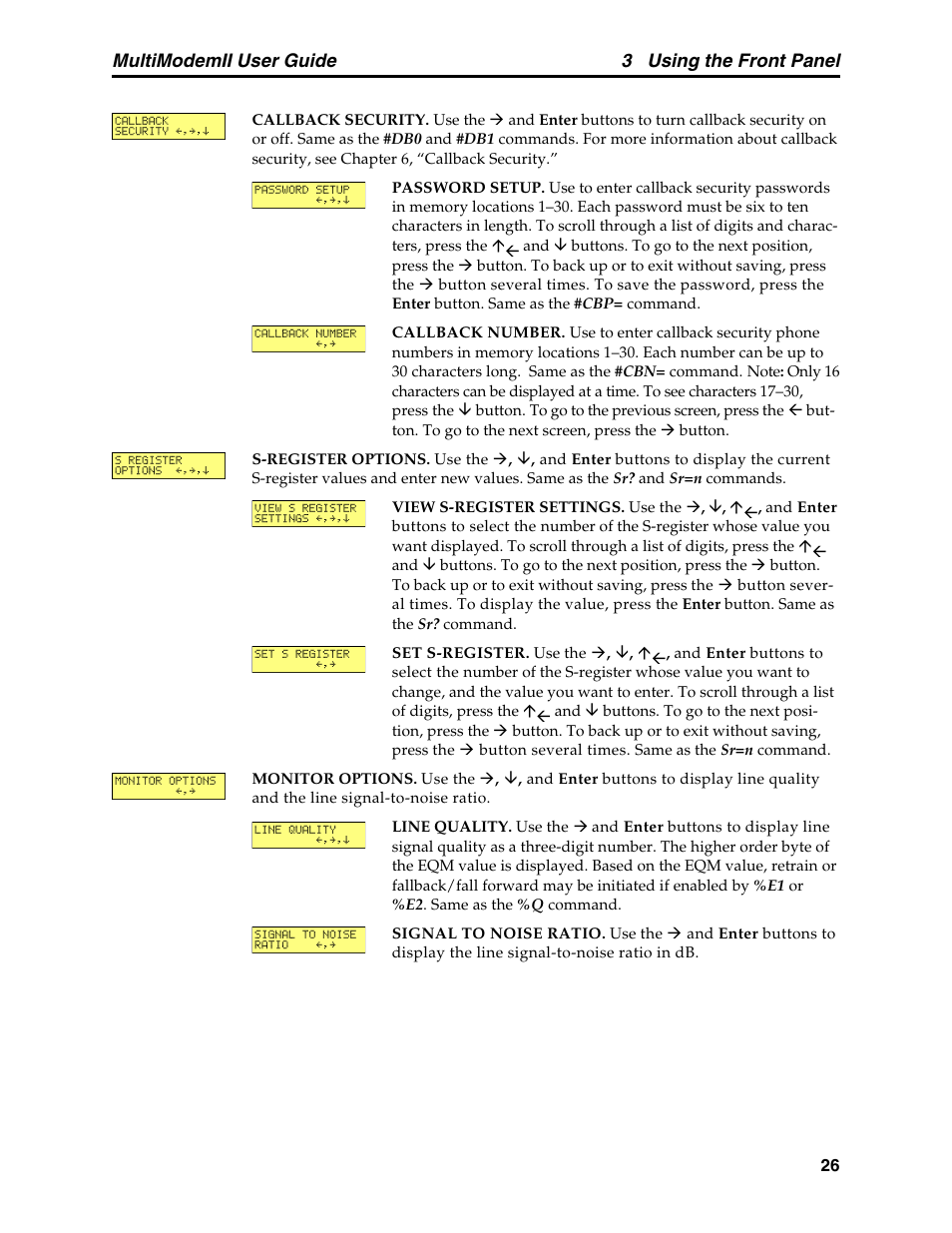 3 using the front panel, Multimodemii user guide | Multitech MULTI MODEM II MT5600BA User Manual | Page 32 / 113