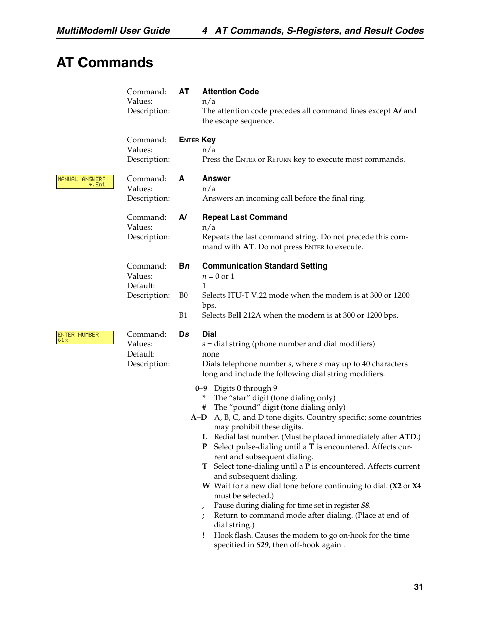 At commands, 4 at commands, s-registers, and result codes, Multimodemii user guide | Multitech MULTI MODEM II MT5600BA User Manual | Page 37 / 113