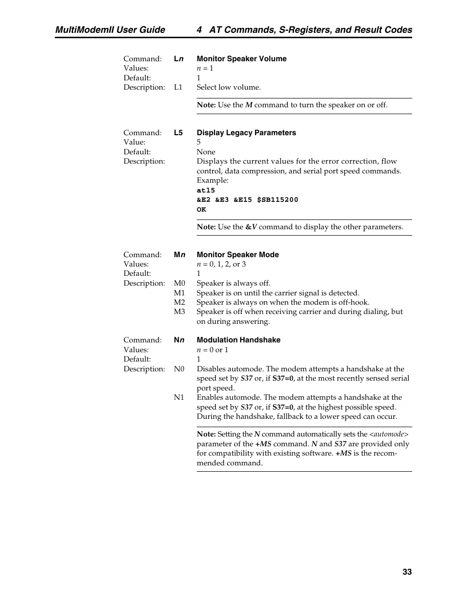 4 at commands, s-registers, and result codes, Multimodemii user guide | Multitech MULTI MODEM II MT5600BA User Manual | Page 39 / 113