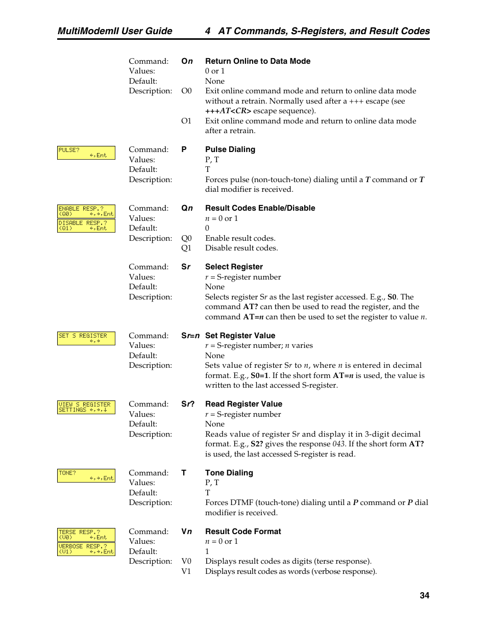 4 at commands, s-registers, and result codes, Multimodemii user guide | Multitech MULTI MODEM II MT5600BA User Manual | Page 40 / 113