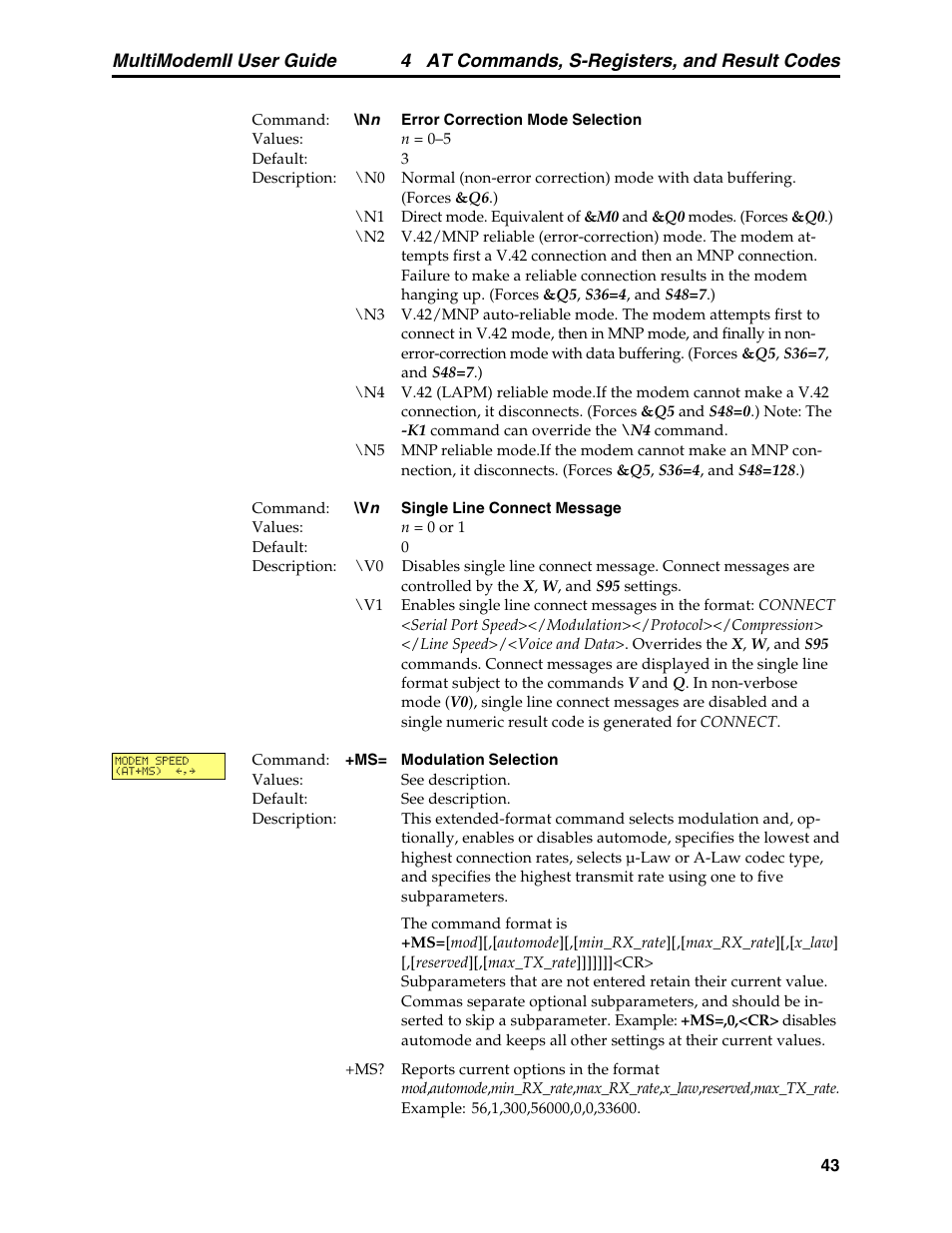 4 at commands, s-registers, and result codes, Multimodemii user guide | Multitech MULTI MODEM II MT5600BA User Manual | Page 49 / 113