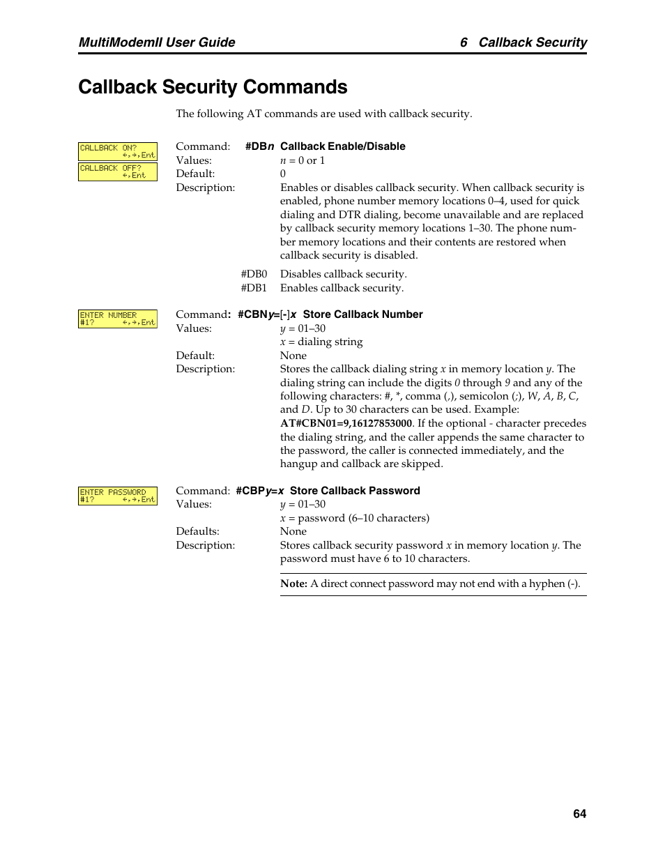 Callback security commands | Multitech MULTI MODEM II MT5600BA User Manual | Page 70 / 113