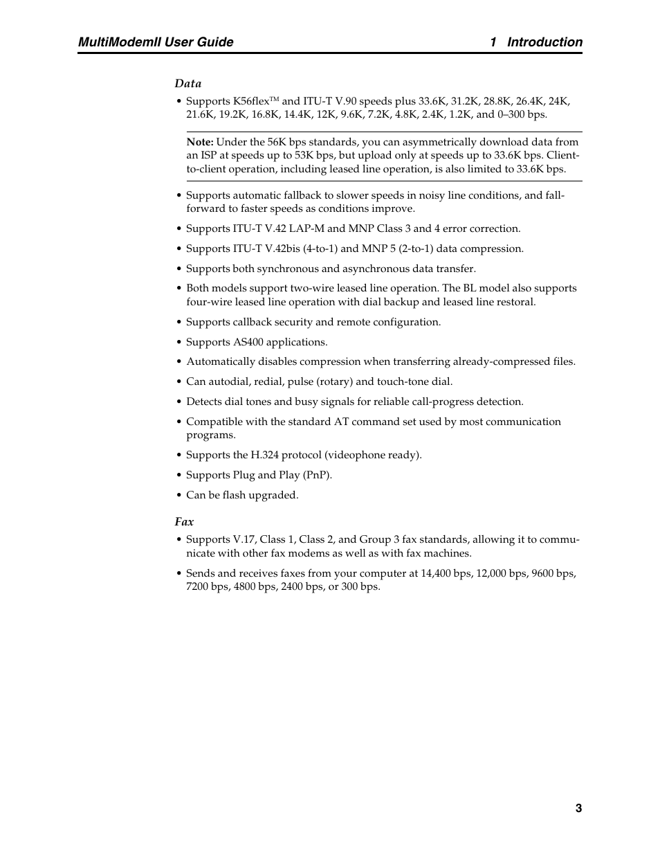 1 introduction, Multimodemii user guide | Multitech MULTI MODEM II MT5600BA User Manual | Page 9 / 113