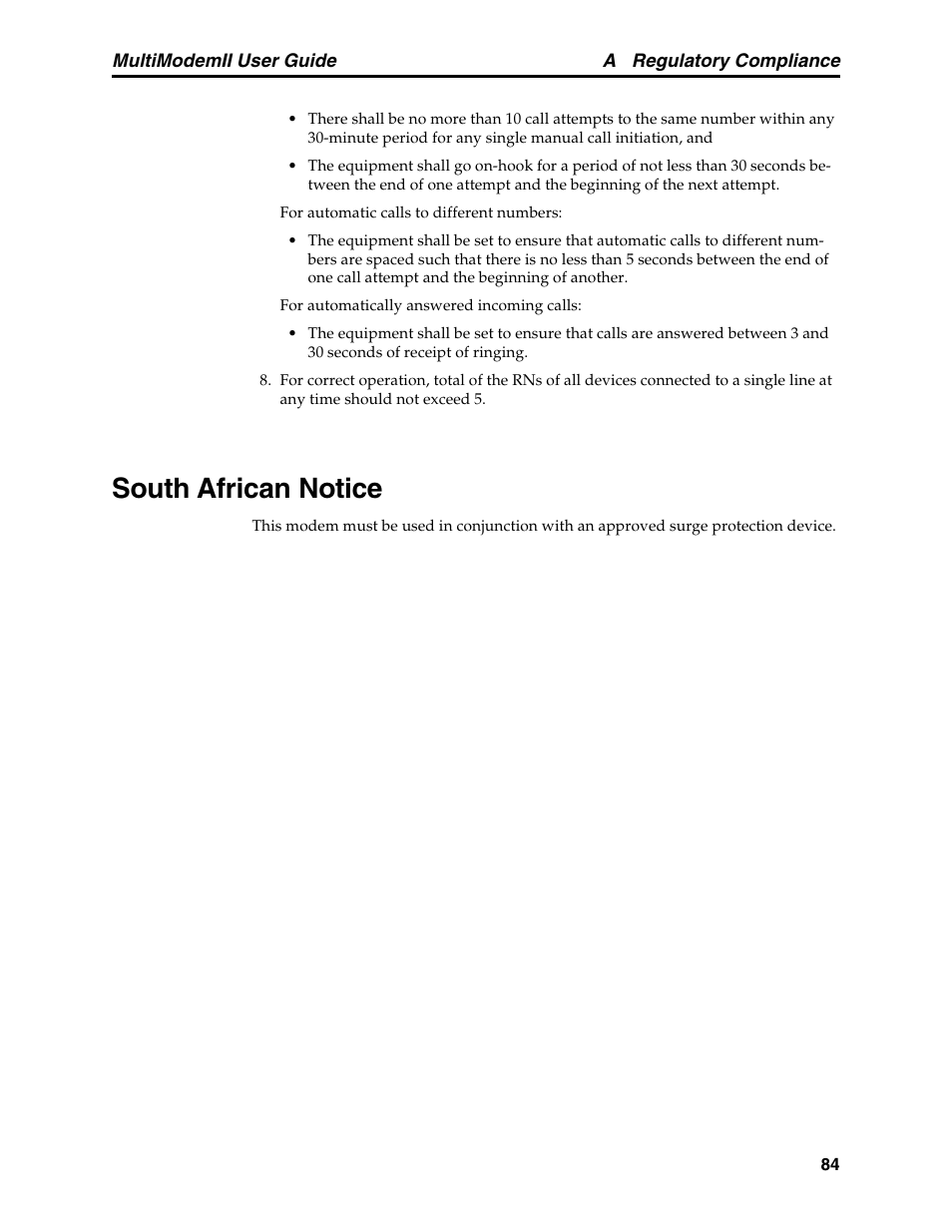 South african notice | Multitech MULTI MODEM II MT5600BA User Manual | Page 90 / 113