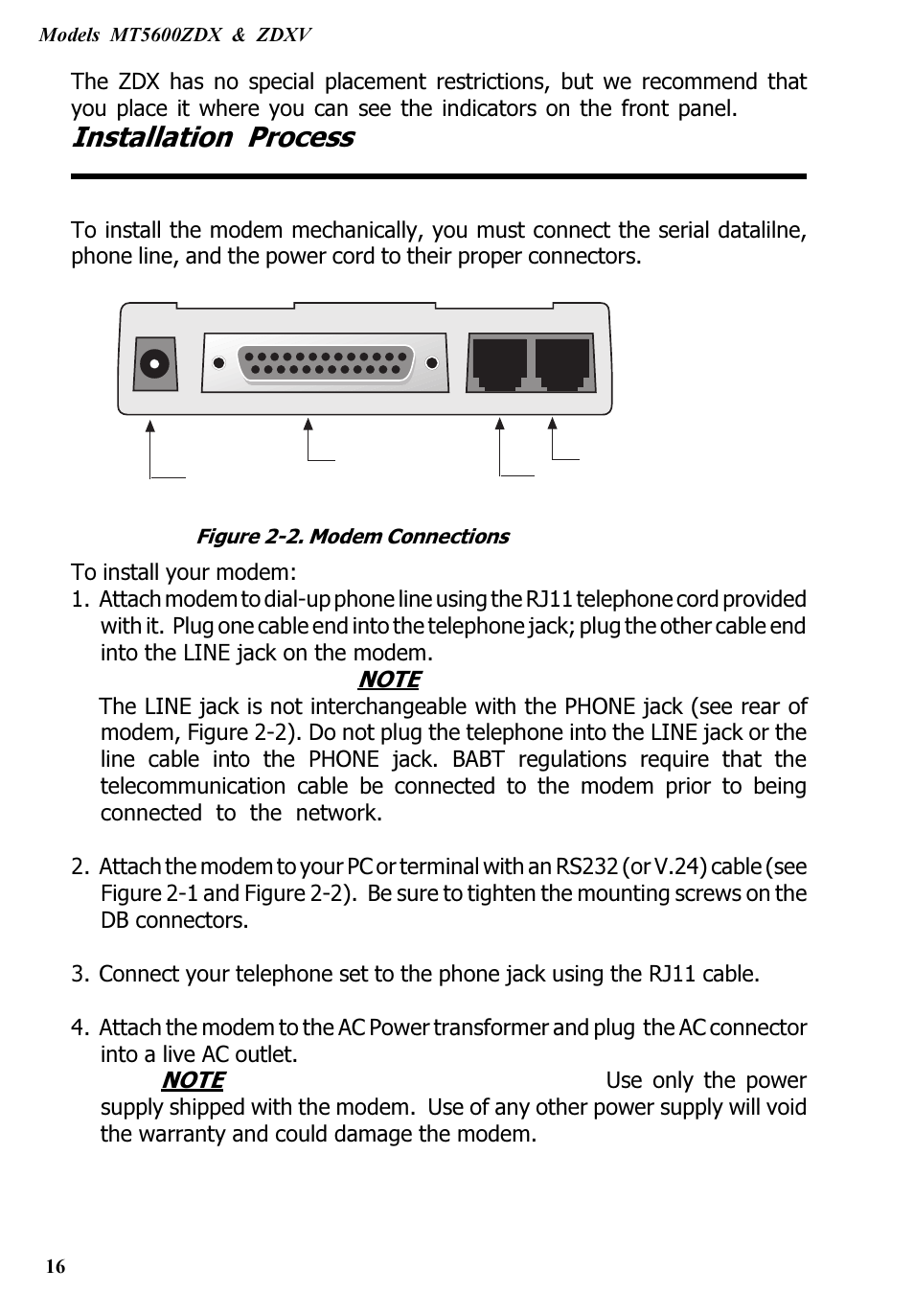 Installation process | Multitech V.90/K56FLEX MT5600ZDXV User Manual | Page 16 / 98