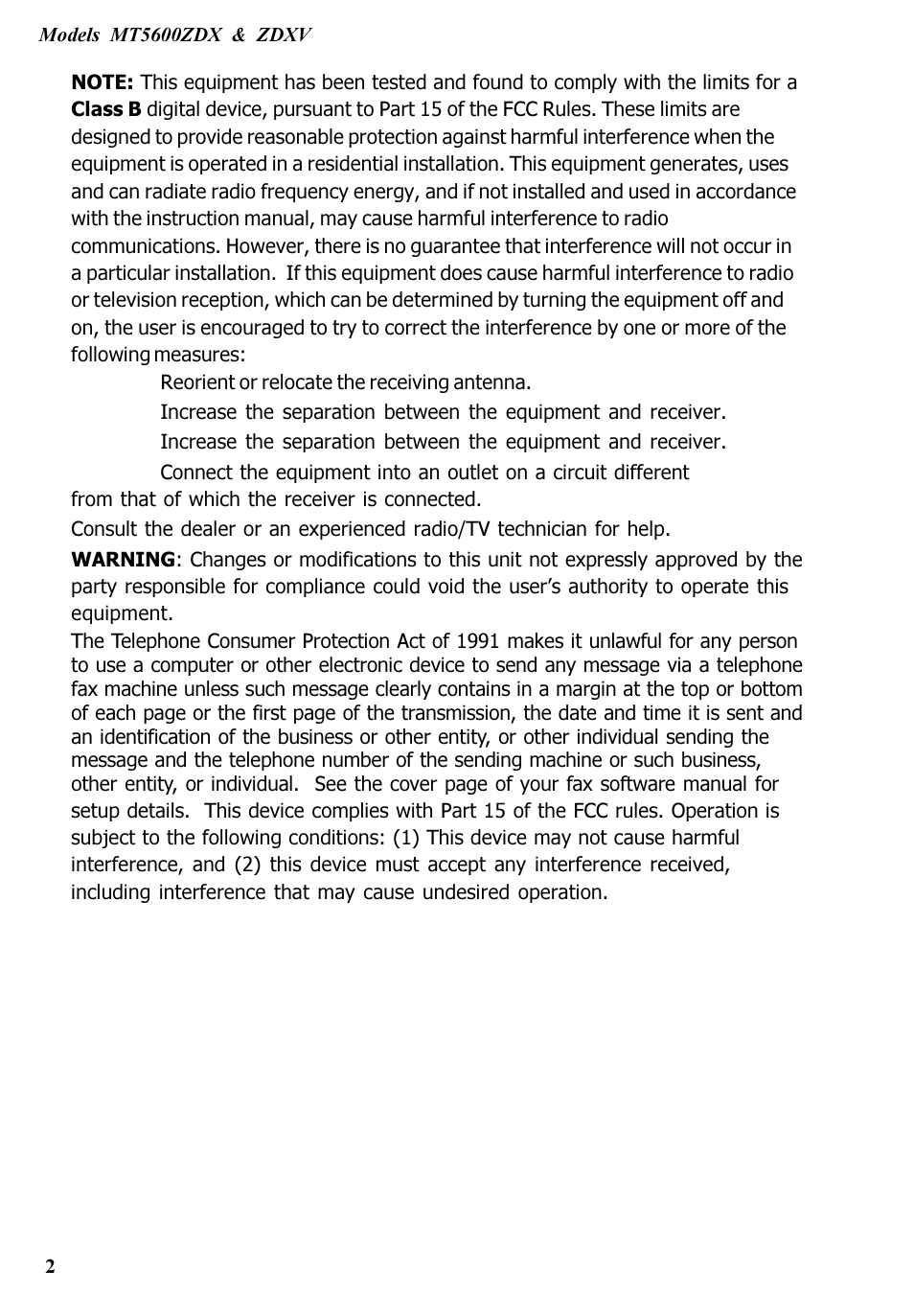 Multitech V.90/K56FLEX MT5600ZDXV User Manual | Page 2 / 98