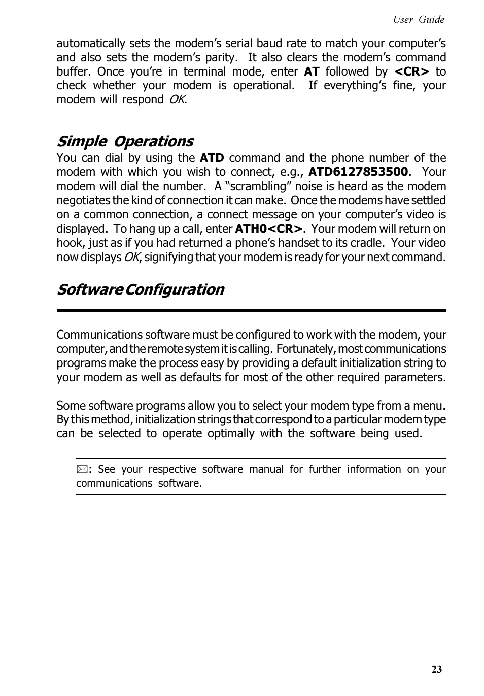 Simple operations, Software configuration | Multitech V.90/K56FLEX MT5600ZDXV User Manual | Page 23 / 98