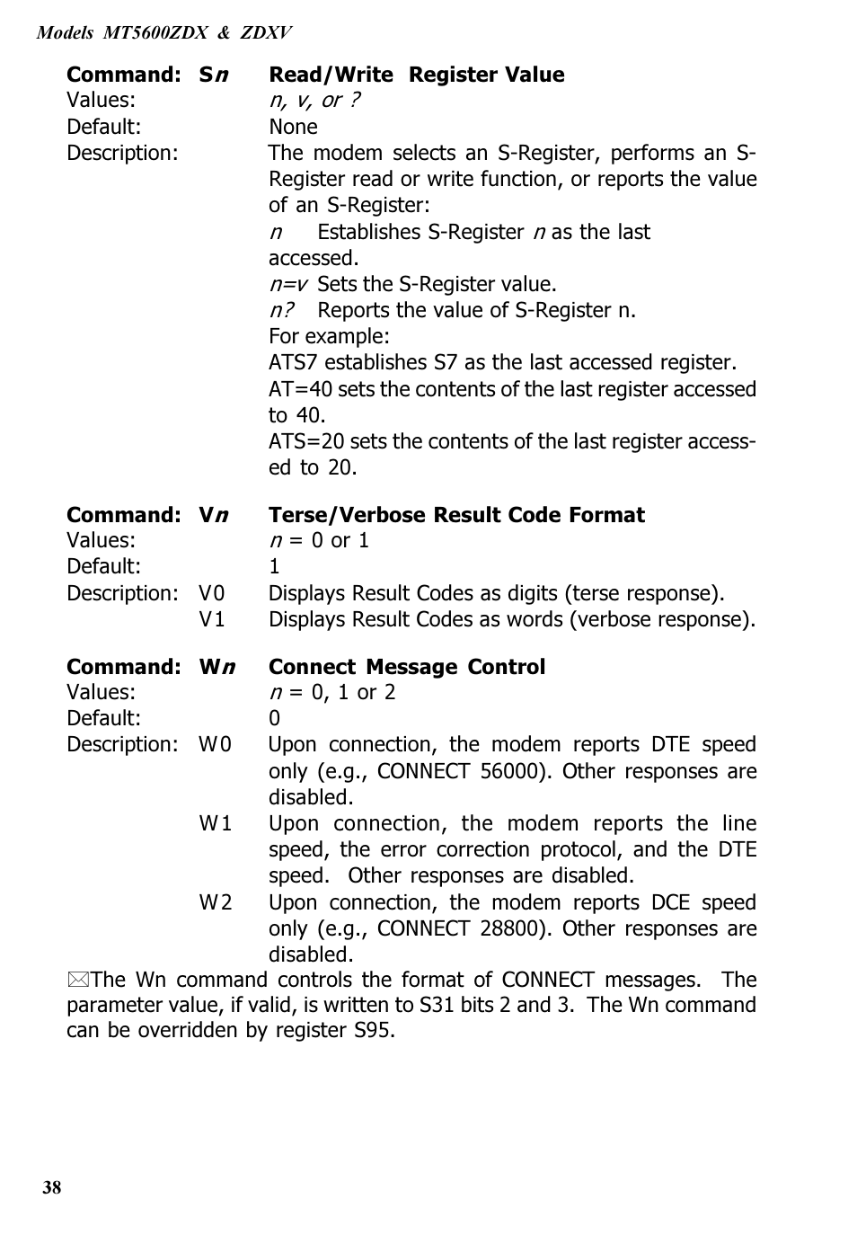 Multitech V.90/K56FLEX MT5600ZDXV User Manual | Page 38 / 98