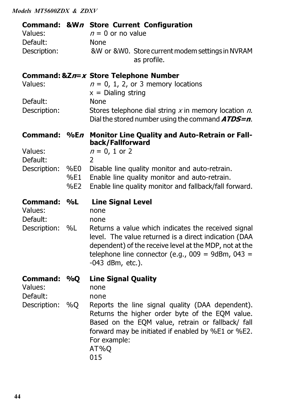 Multitech V.90/K56FLEX MT5600ZDXV User Manual | Page 44 / 98