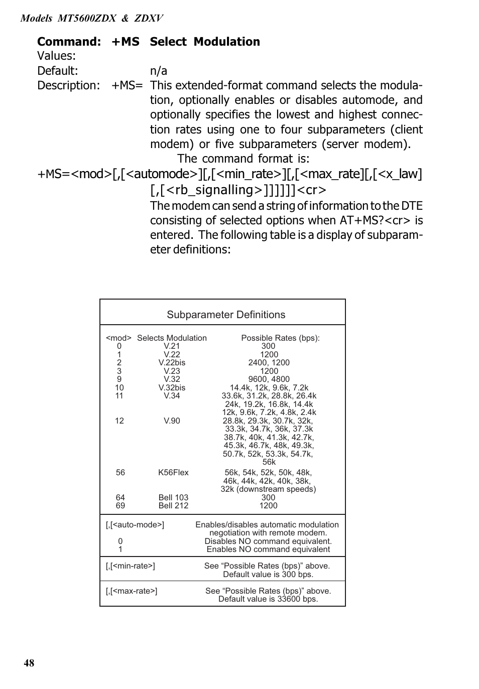 Multitech V.90/K56FLEX MT5600ZDXV User Manual | Page 48 / 98