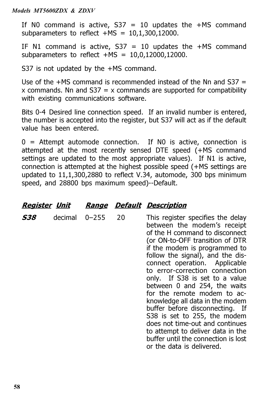 Multitech V.90/K56FLEX MT5600ZDXV User Manual | Page 58 / 98