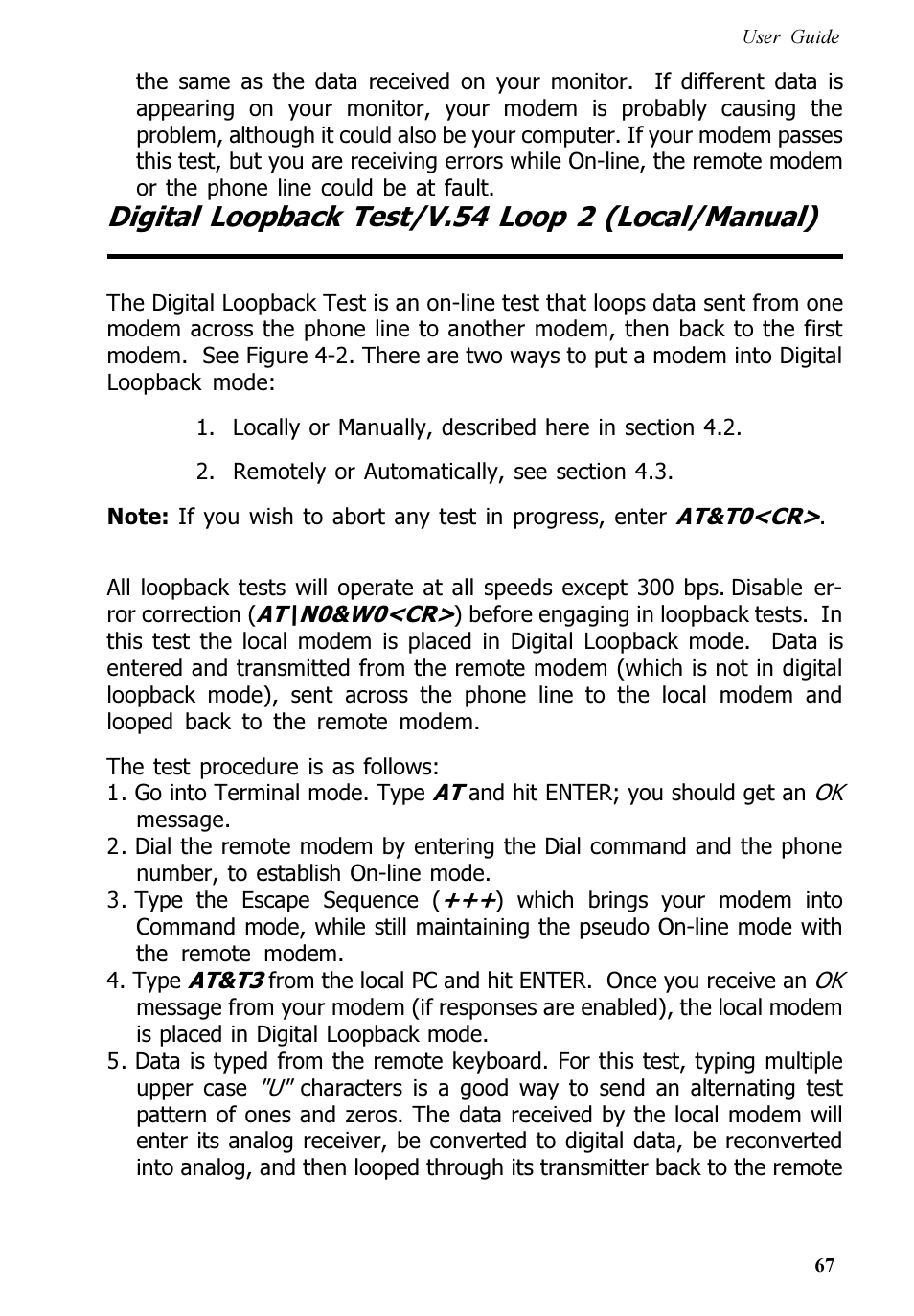 Digital loopback test/v.54 loop 2 (local/manual) | Multitech V.90/K56FLEX MT5600ZDXV User Manual | Page 67 / 98