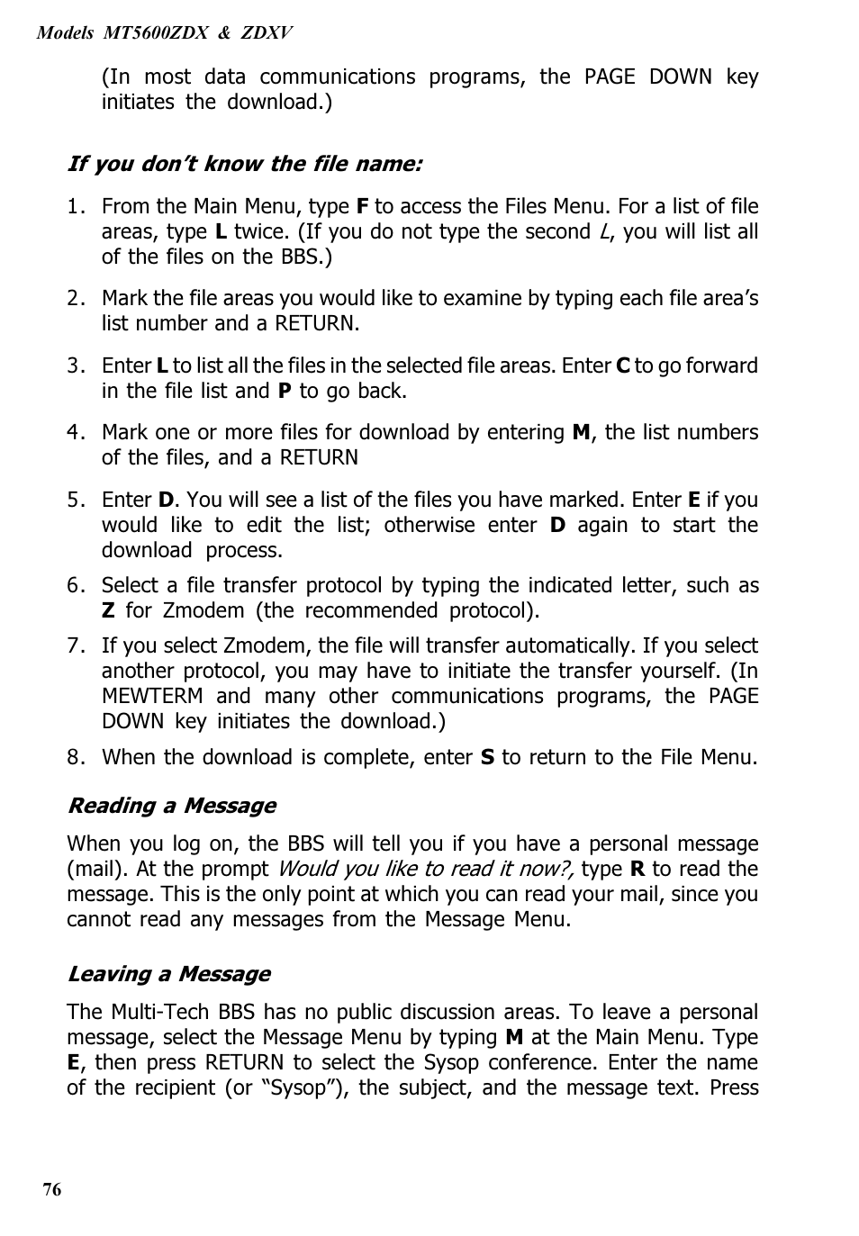 Multitech V.90/K56FLEX MT5600ZDXV User Manual | Page 76 / 98