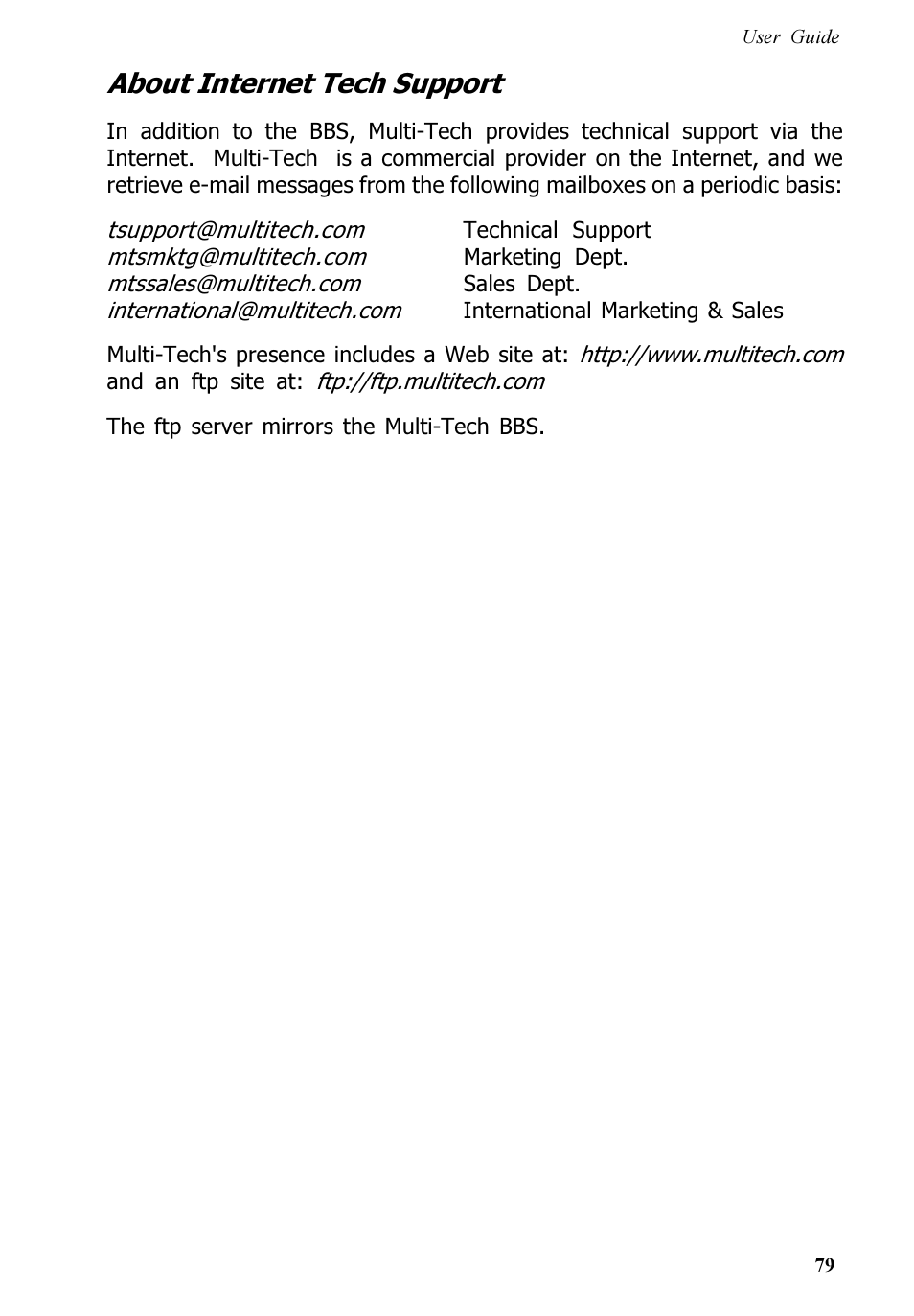 About internet tech support | Multitech V.90/K56FLEX MT5600ZDXV User Manual | Page 79 / 98