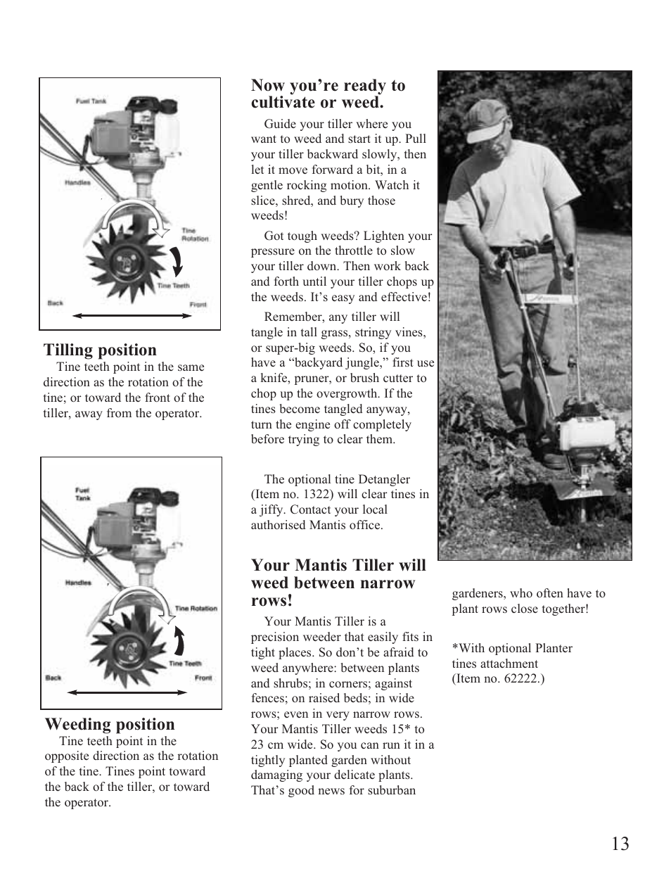 Cultivating | Mantis Tiller/Cultivator User Manual | Page 13 / 20