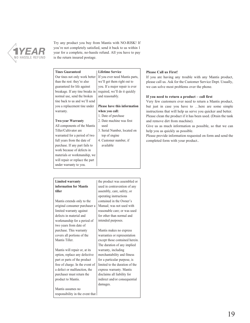 The mantis promise | Mantis Tiller/Cultivator User Manual | Page 19 / 20