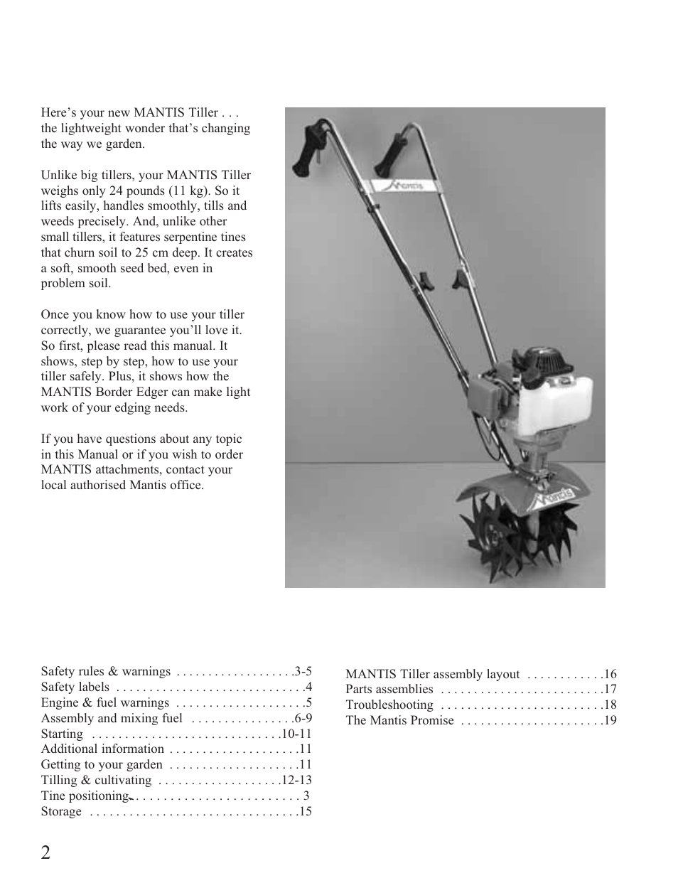 Mantis Tiller/Cultivator User Manual | Page 2 / 20