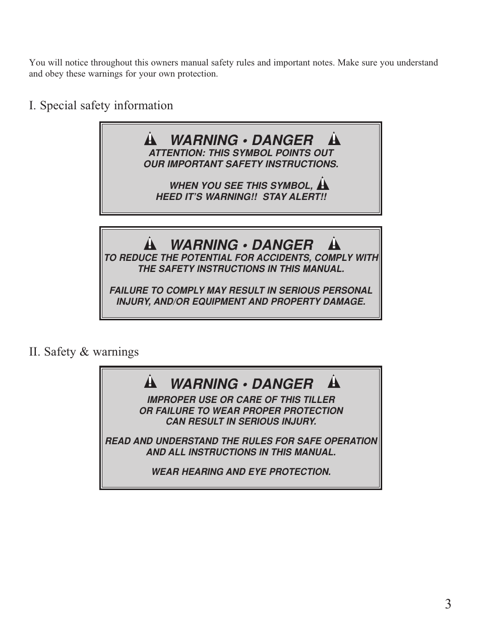 Safety rules & warnings, Warning • danger | Mantis Tiller/Cultivator User Manual | Page 3 / 20