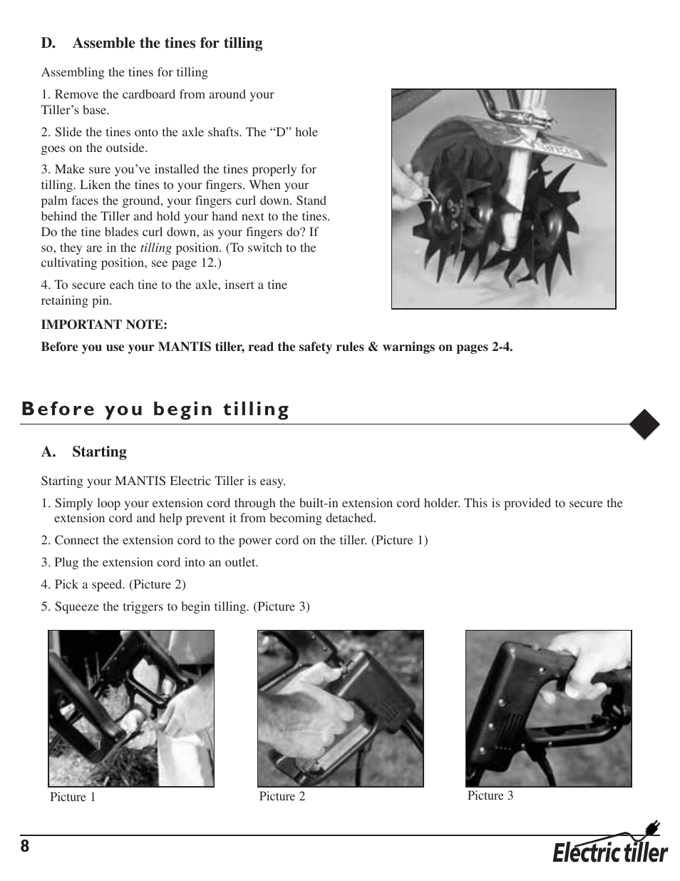 Electric tiller | Mantis 7252 User Manual | Page 10 / 24