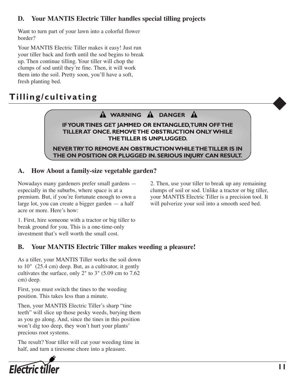 Electric tiller | Mantis 7252 User Manual | Page 13 / 24