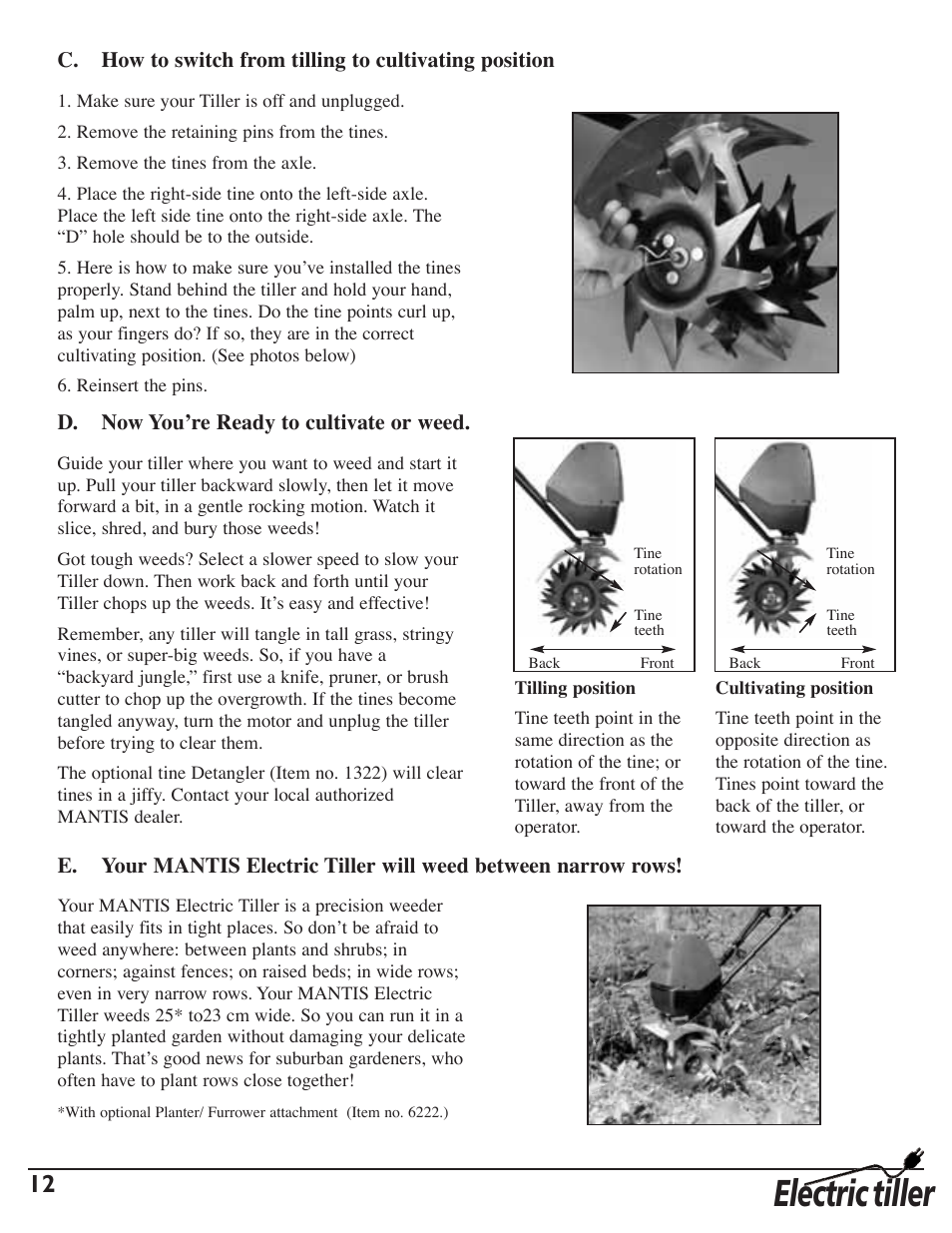 Electric tiller | Mantis 7252 User Manual | Page 14 / 24