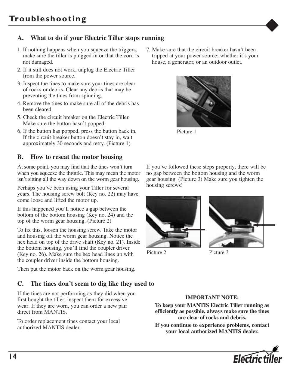 Electric tiller | Mantis 7252 User Manual | Page 16 / 24