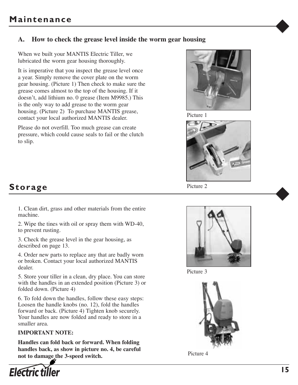 Electric tiller | Mantis 7252 User Manual | Page 17 / 24