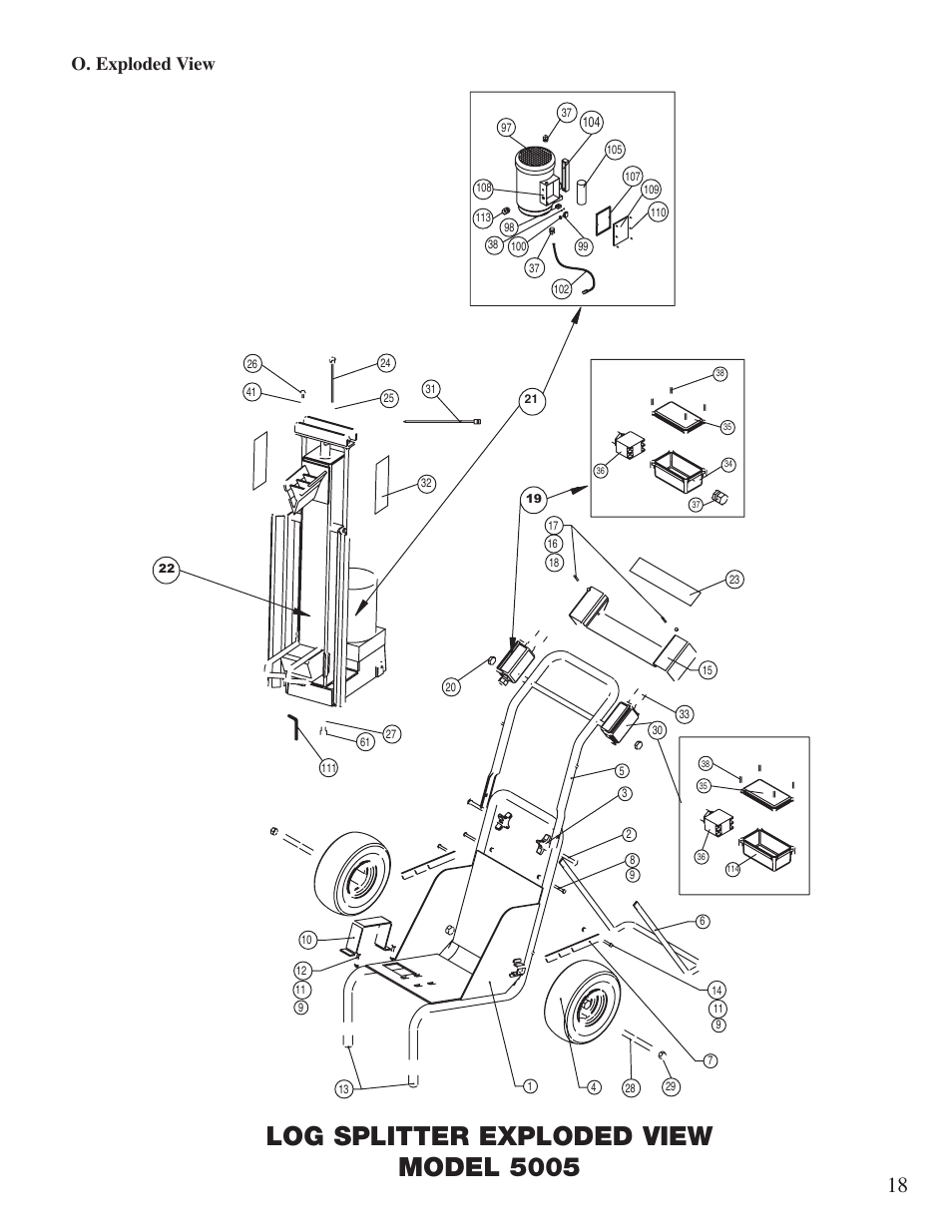 Log splitter exploded view model 5005, O. exploded view | Mantis Swift Split User Manual | Page 19 / 21