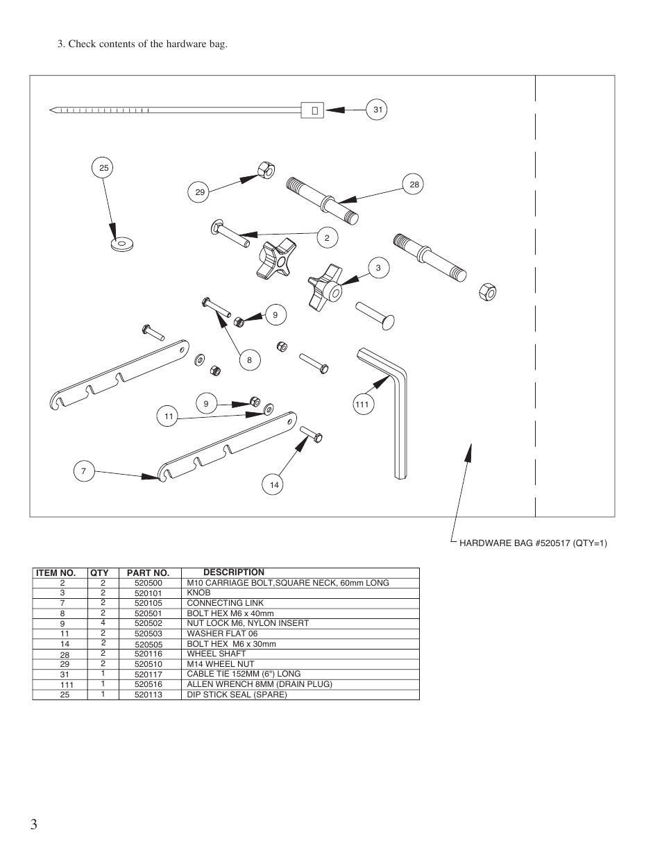 Check contents of the hardware bag | Mantis Swift Split User Manual | Page 4 / 21