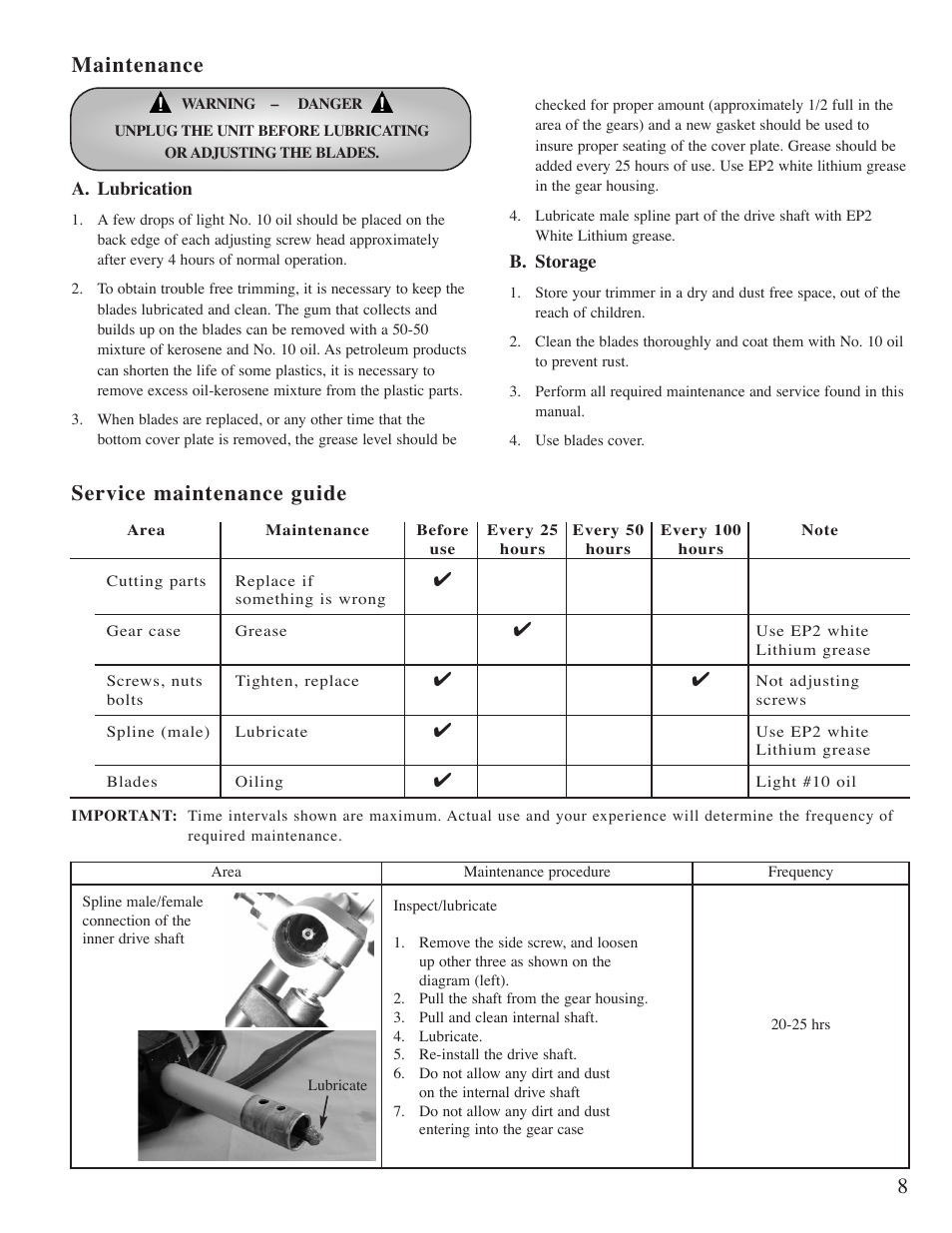 Maintenance service maintenance guide | Mantis Hedge Trimmer E System User Manual | Page 9 / 13